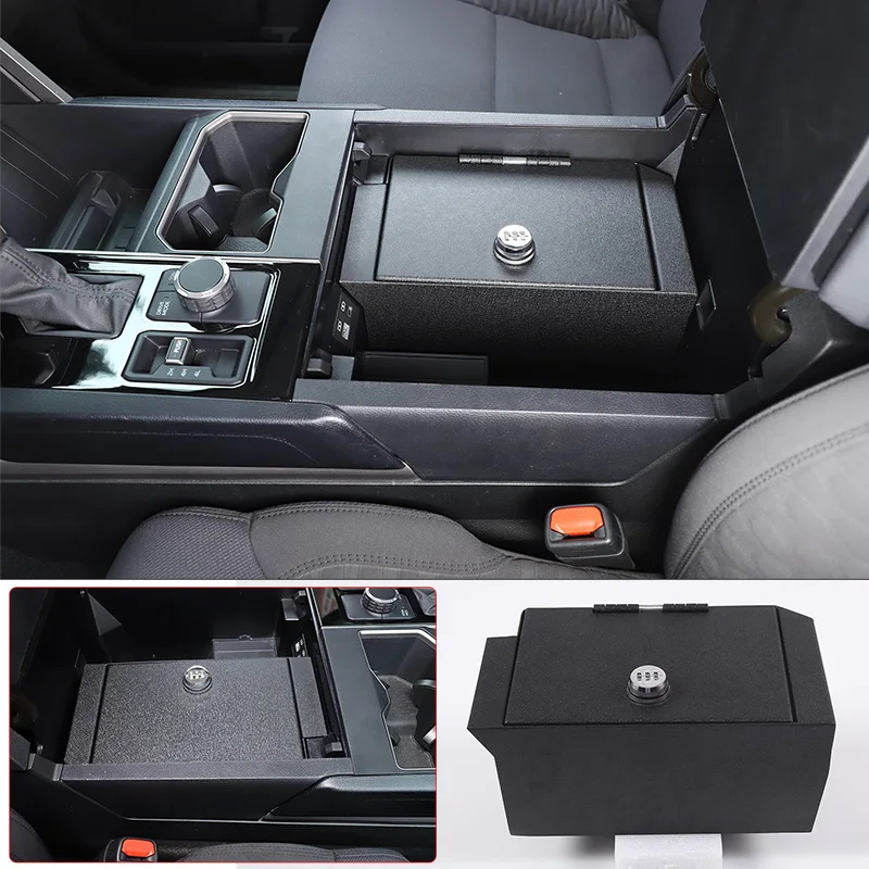 

For Toyota Tundra 2022-2023 Aluminum Alloy Black Car Armrest Box Password Lock Safety Safe Car Interior Modification Accessories