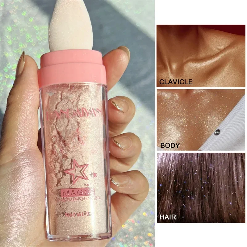 Resaltador brillante en polvo, polvo iluminador de alto brillo, Maquillaje facial profesional, sombra de ojos, labios, pelo, cuerpo, plata, alta luminosidad