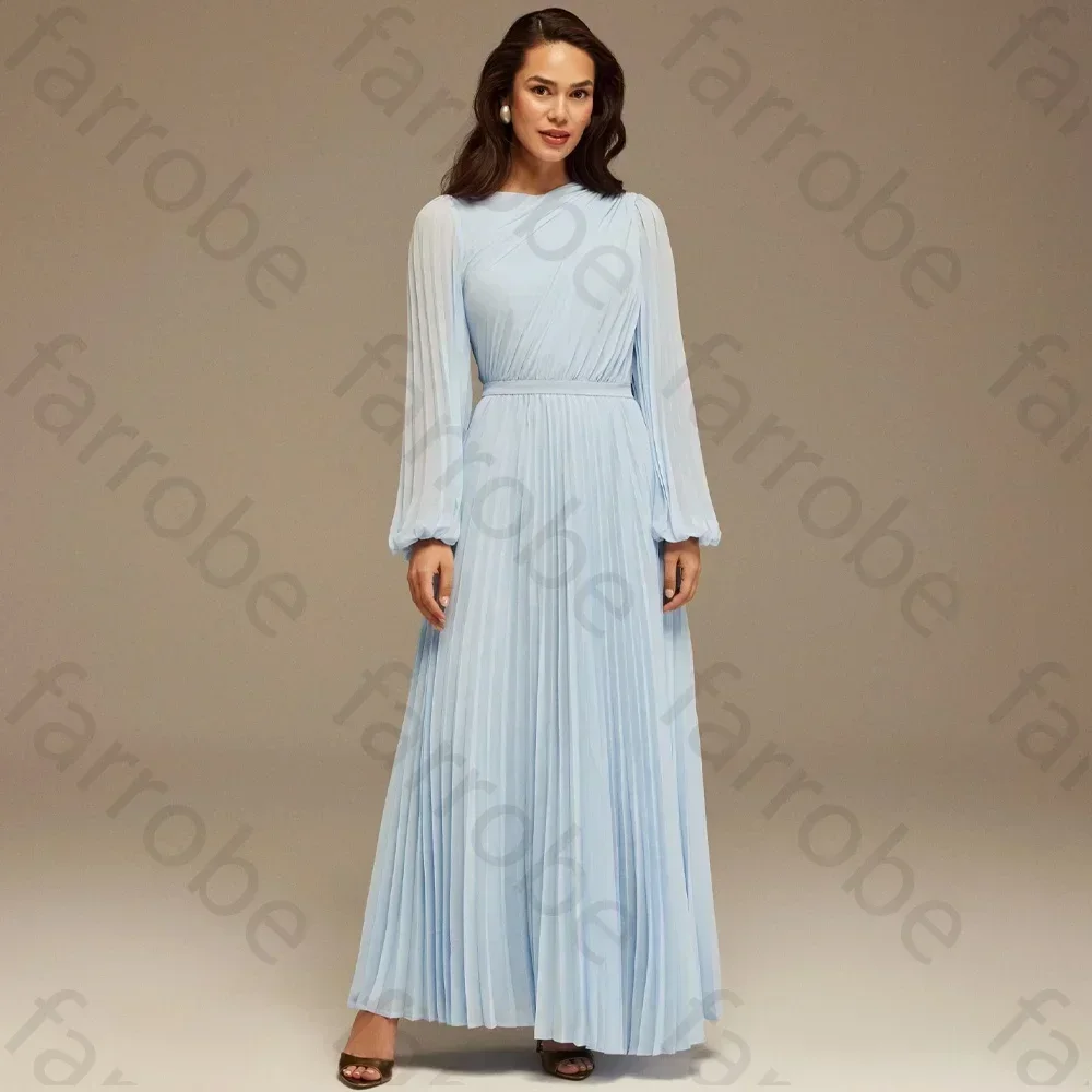 

Pleated Long Sleeve Maxi Dress A-Line Evening Dresses Formal Exquisite High Quality Prom Party Gowns for Women Customized