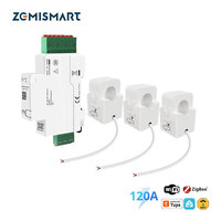 Zemismart 120A Zigbee WiFi 3 Phase Energy Meter Smart Din-rail Power Monitor Withdrawable Split-core CTs Works with Tuya App