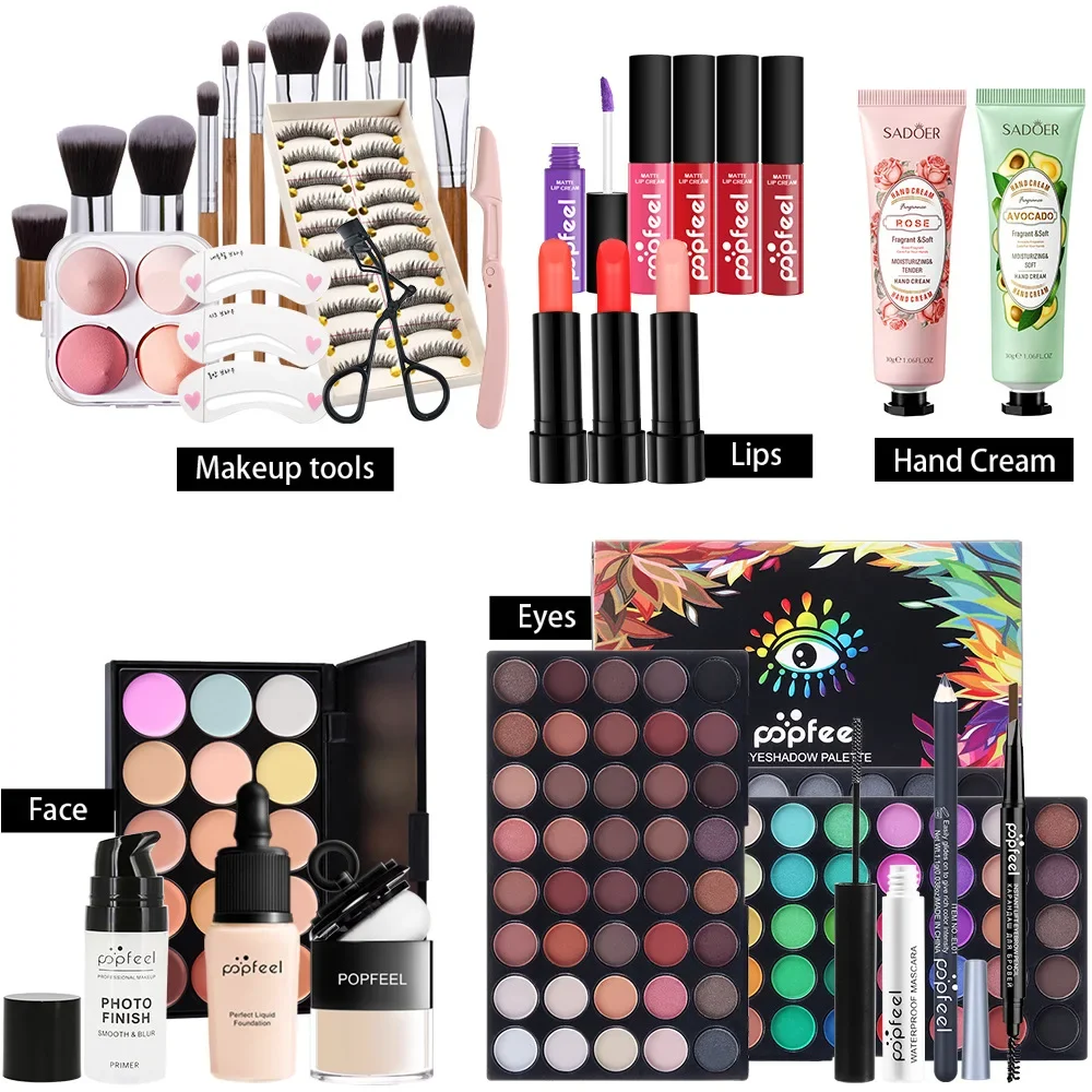 Kit de maquillaje Popfeel de edición limitada, conjunto completo todo en uno, sombra de ojos, delineador de ojos, base en polvo para cejas, juegos de lujo, regalos, cosméticos para mujer