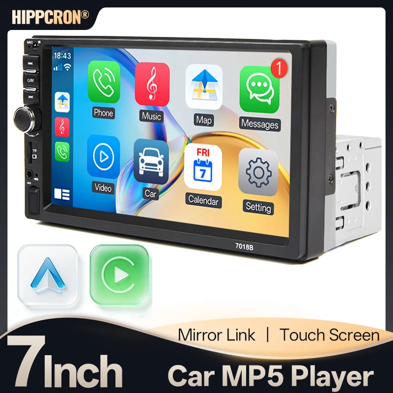 

Hippcron 7" Car Stereo Radio Car Multimedia Player Carplay Android Auto Touch Screen FM AUX Input BT Mirror Link 12v Universal