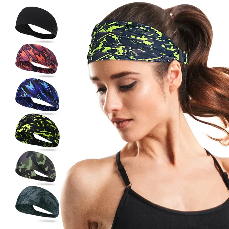 Unisex Men Women Sports Sweatband Headband Printing Breathable Gym Running Tennis Headwrap High Elastic Outdoor Sports Headwear