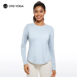 CRZ YOGA Lightweight Long Sleeve Workout Shirts for Women UPF 50+ Running Fall Shirt High Neck Athletic Training Tops