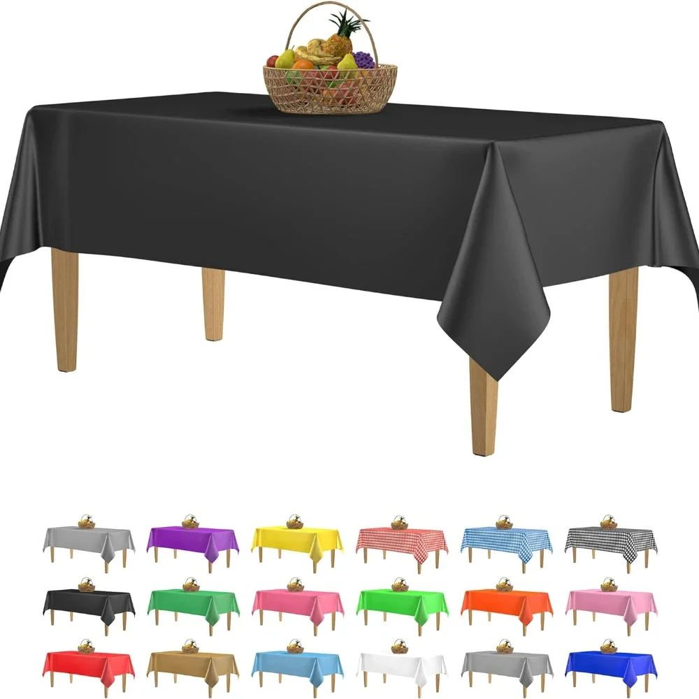 Black 54x108Inch Tablecloth Disposable Plastic Tablecloths Rectangle Solid Color Smooth Table Covers for Wedding Birthday Party