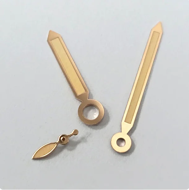 Accessoires de montre – trois aiguilles lumineuses en or rose, compatibles avec les mouvements 6497/6498.