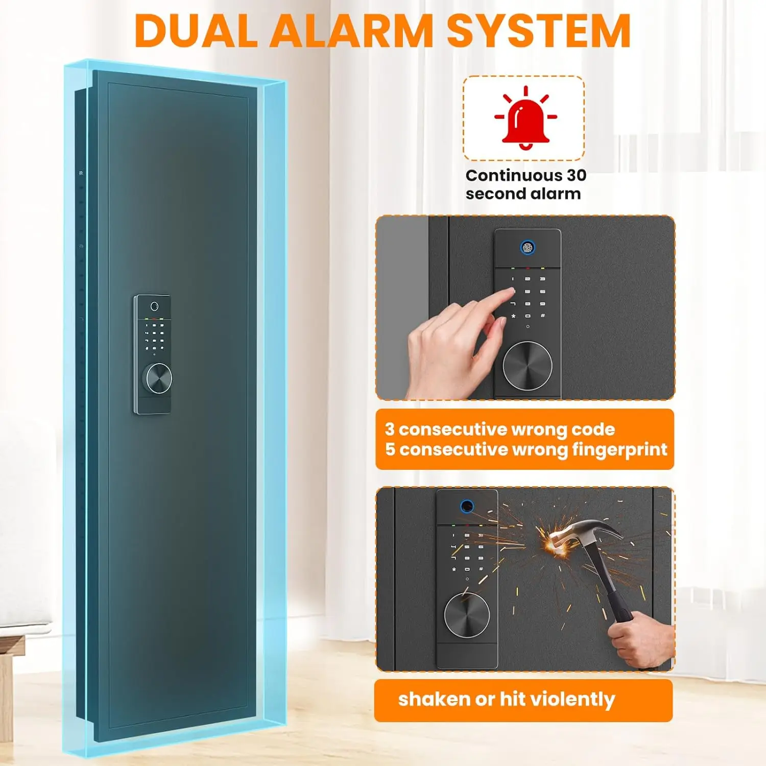 53.15" Wall Safe Between the Studs, Biometric Fingerprint Hidden Safe with Dual Alarm System and Silent Mode