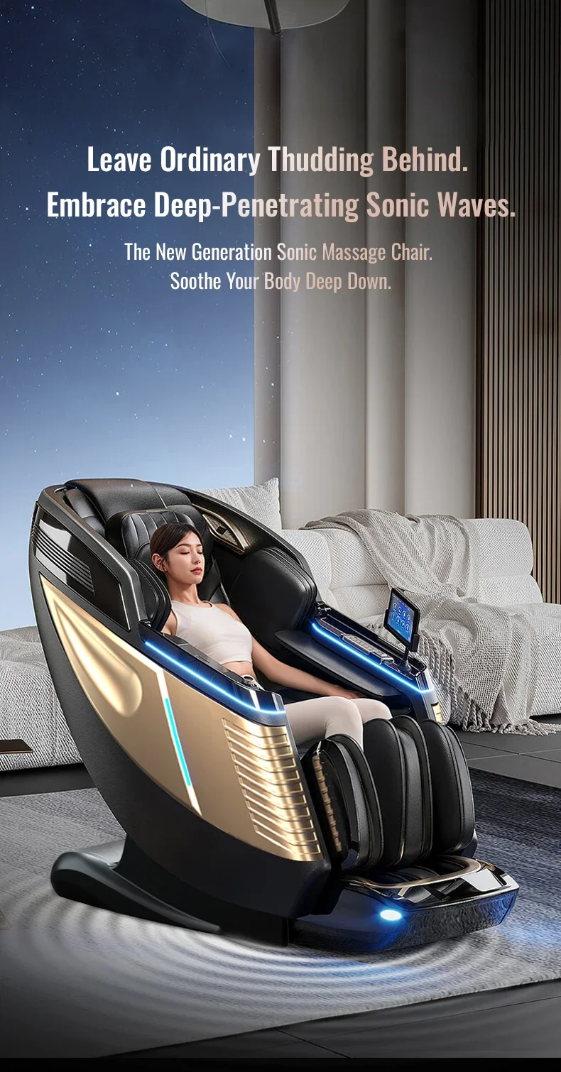 Smart Acoustic Wave 4D Motor Zero Gravity SL Track Full Body Heat Therapy Home Wellness Massage Chair 5