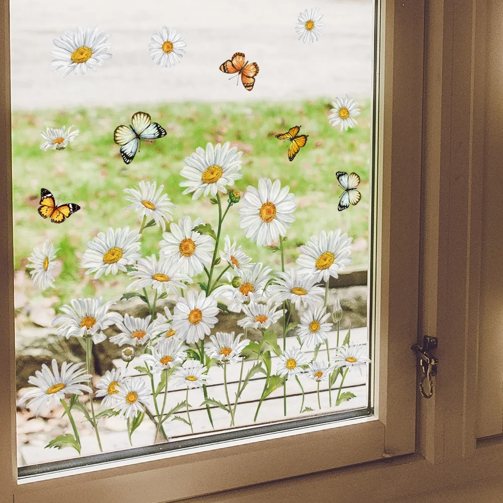 Modern Floral Butterfly for static Cling PVC Sticker for Windows Glass Surfaces 15.74 x 18.5 inch Indoor Decoration