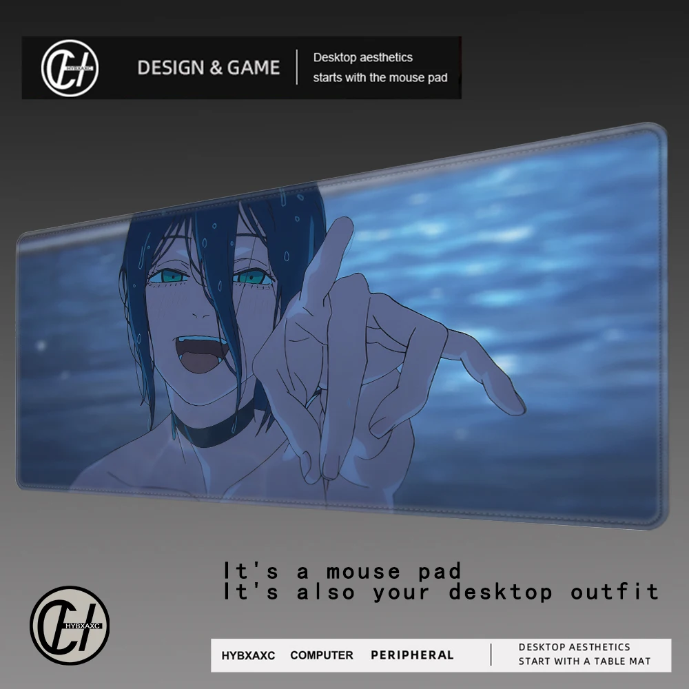 Schreibtischunterlage Anime Großes Chainsaw Man Reze Gaming-Mauspad 1200x600 PC-Matte Blaues Mauspad Sexy Büromatte 80x30 Gamer-Teppich 900x400