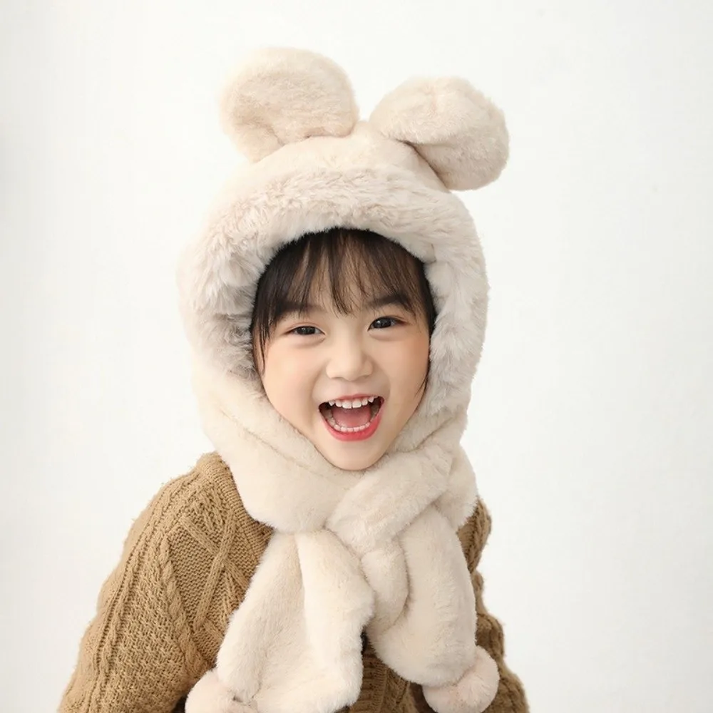 

Cute One-Piece Winter Hat Scarf Windproof Thick Warm Hat Hooded Scarf Neck Protection Infant Beanies Cap