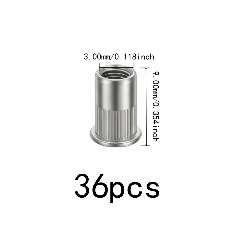 36 pcs M3 Knurled Rivet Nuts, Stainless Steel, Thin Panel Mounting Furniture Assembly, Easy Hammer Installation