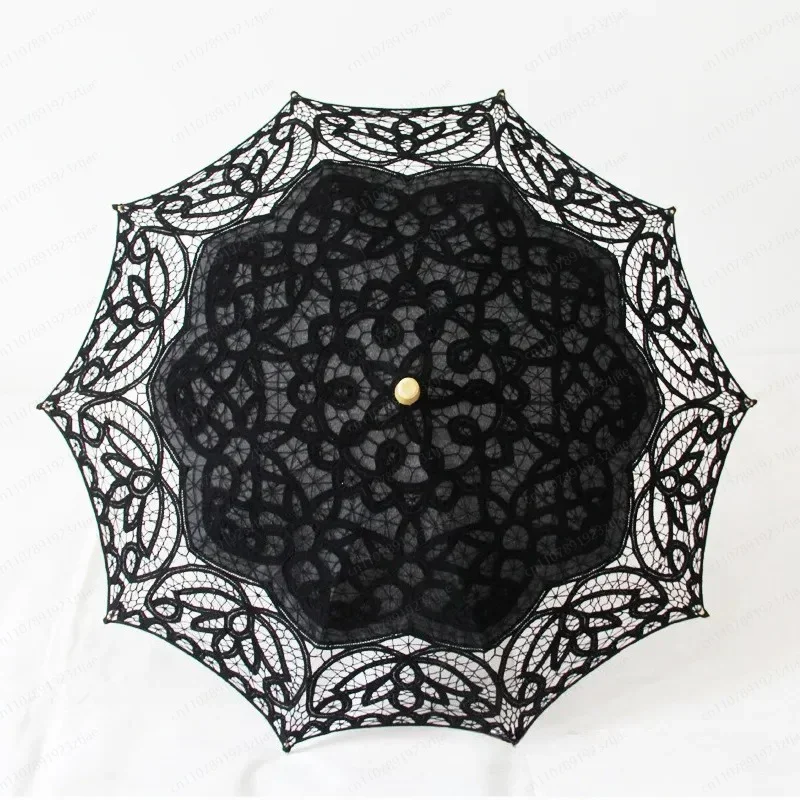 JMZ Umbrella Lace Crochet Decorative Parasol for Women Vintage European Princess Style Sun Protection UV Shield Travel
