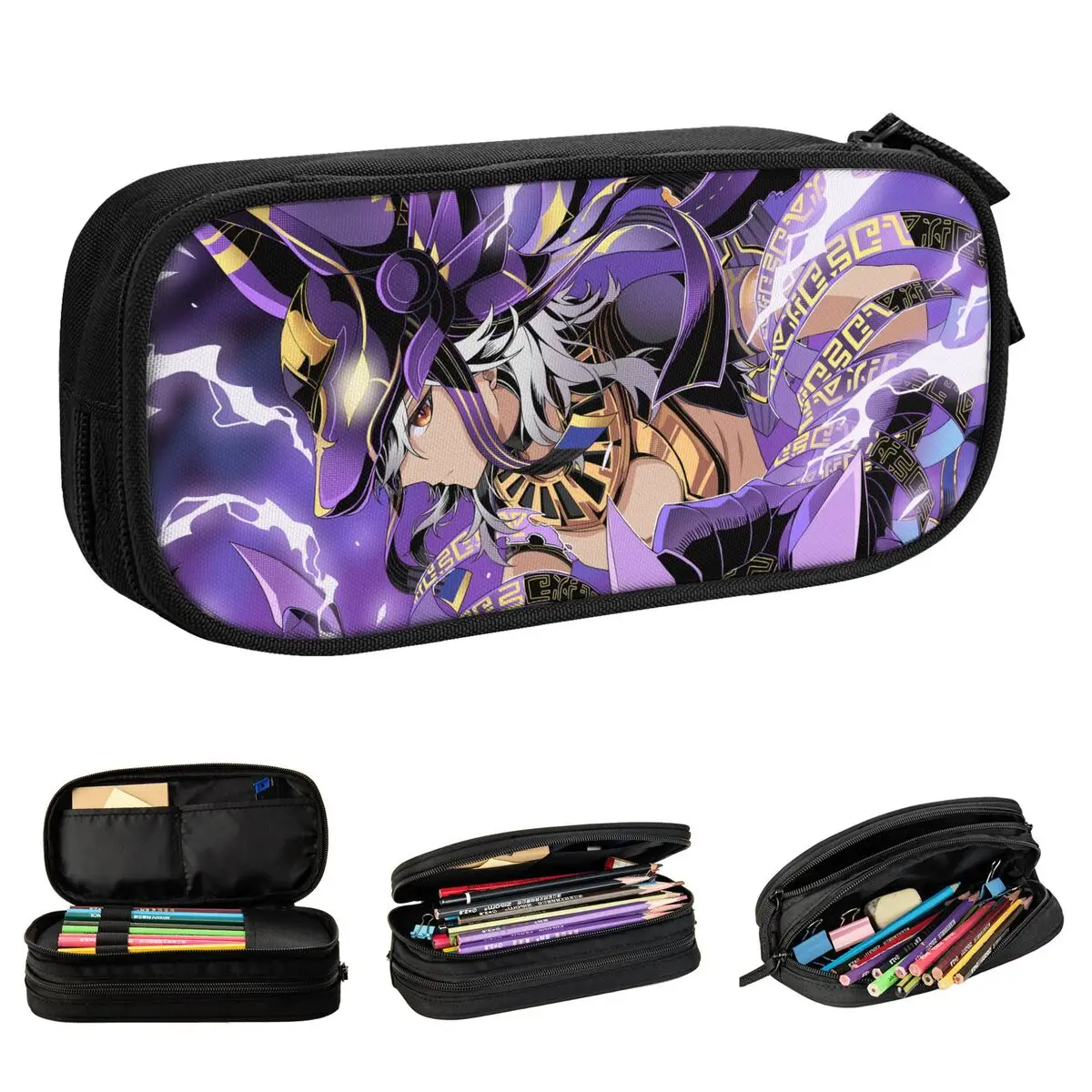 مقلمة Cyno Genshin Impact Anime Pen Box Bag للطلاب تخزين كبير للطلاب هدايا مدرسية حقيبة أقلام رصاص