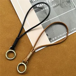 Keychain Lanyard Genuine Leather Cord for Keys Strap Bronze Color Rope Key Chain Metal Keyring Accessories Premium Wrist Strap