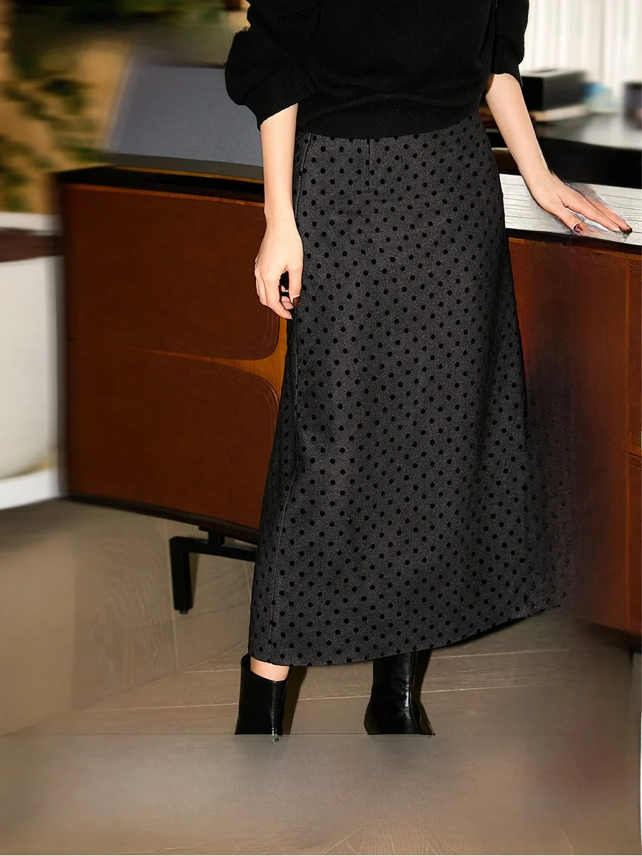 

Elegant Simple Polka Dot Filter Light Velvet Mesh Skirt Commute OL Style Polyester Fiber A-Line Skirt Standard Fit Spring Col...