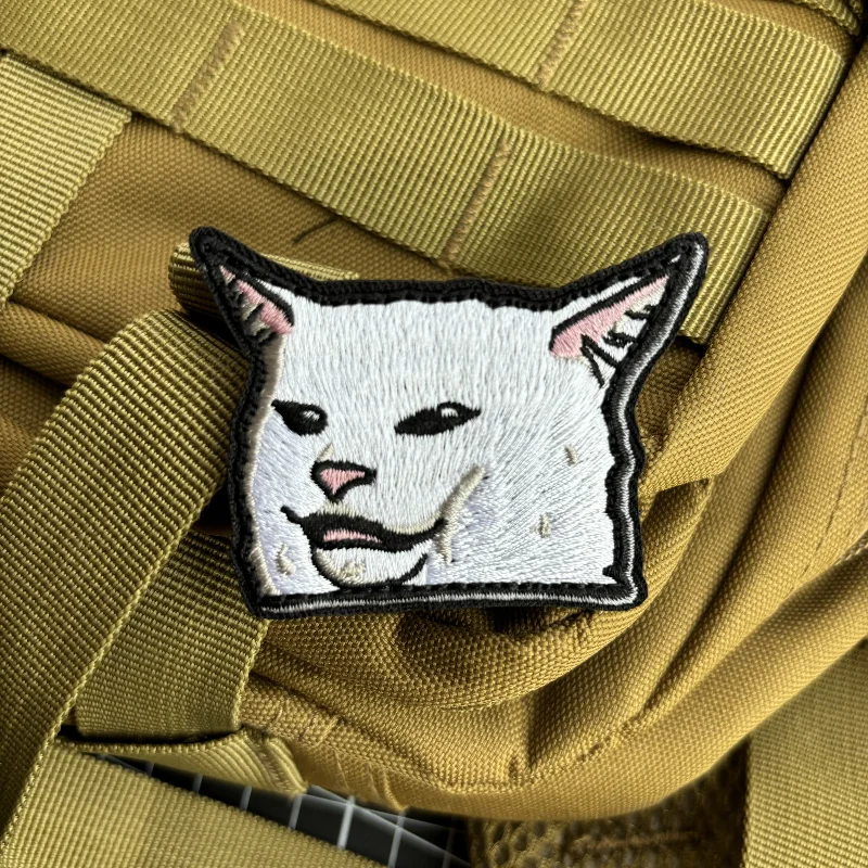 Expression Cat Embroidery Tactical Patch Morale Badge Patches for Clothing Hook & Loop Military Backpack Cute Sticker Appliques