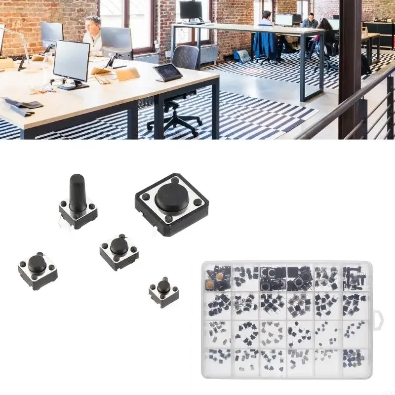 

250 шт., комплект тактильных кнопочных переключателей, ассорти, 25 значений, 7 размеров, мгновенная микрокнопка для электроники