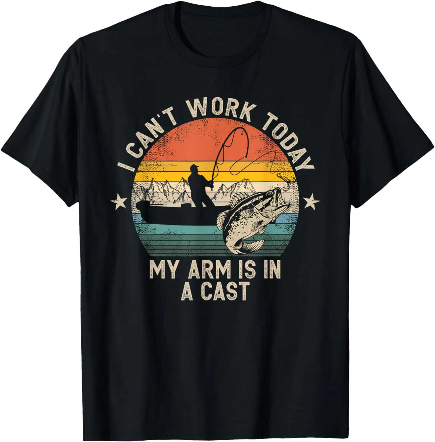 

Bass Fishing Vintage I Can't Work Today My Arm Is In A Cast T-Shirt