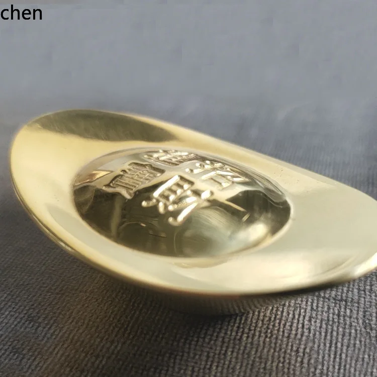 CZ Brass Imitation Solid Sand Gold Ingot Ornament for Attracting Wealth and Fortune, Office Desk Decoration, Bronze Item