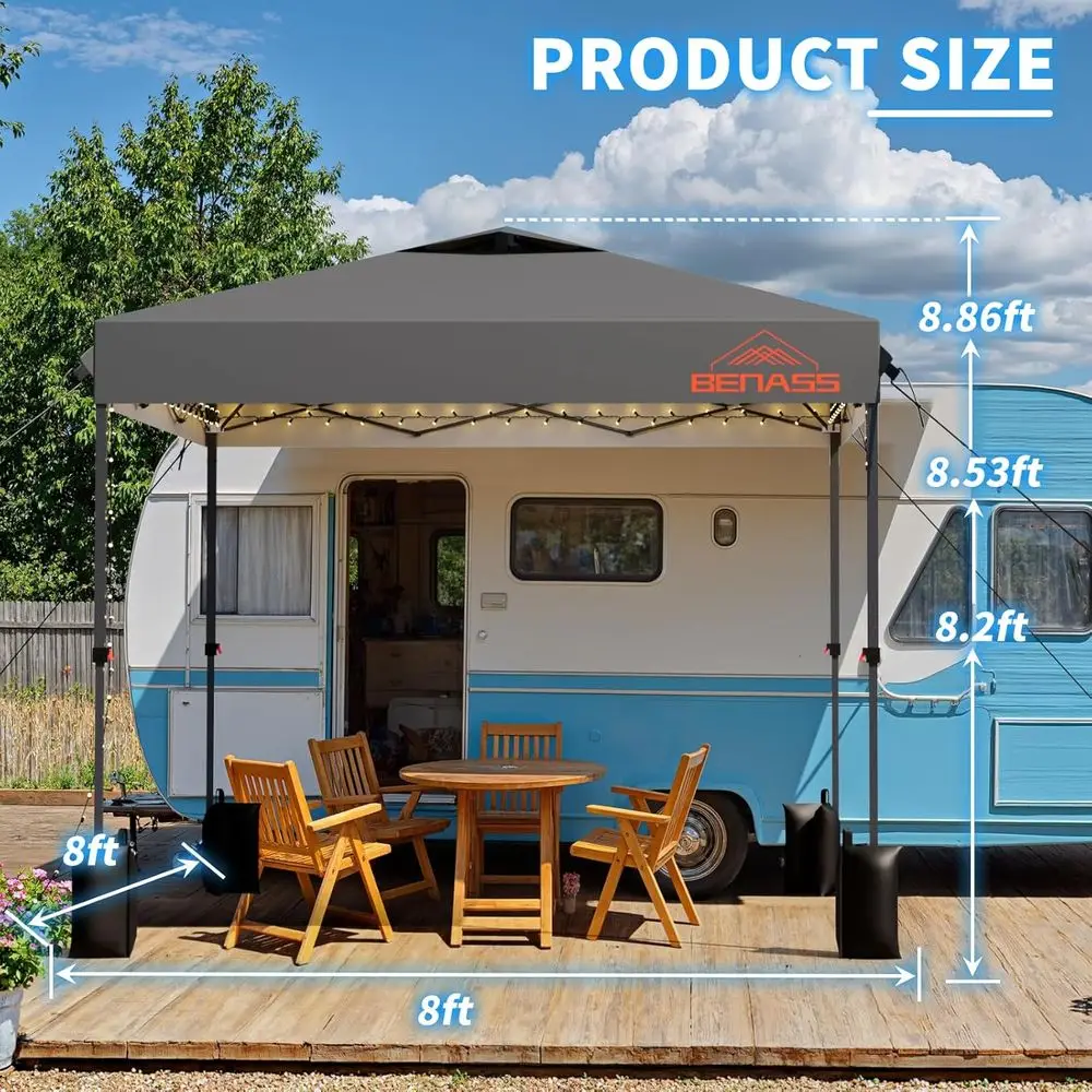 خيمة مظلة سريعة الإعداد بطول 8 أقدام × 8 أقدام، مأوى للحفلات متين، سهلة التجميع للمناسبات، رمادي فاتح