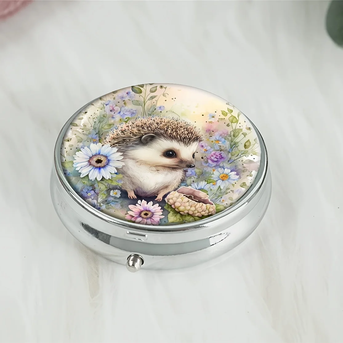 Cute Hedgehog Round Pill Box,Household Portable Medicine Storage Box,3-Grid Sub-Packaging, Medicine Box para viagens ao ar livre