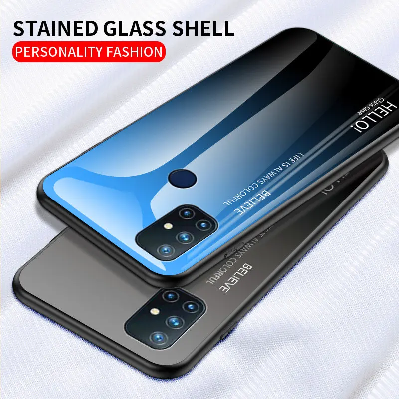 Oneplus Nord N10 BE2029 BE2025 Case Gradient Aurora Tempered Glass Back Cover Phone Case For Oneplus Nord N10 5G Shell Protector