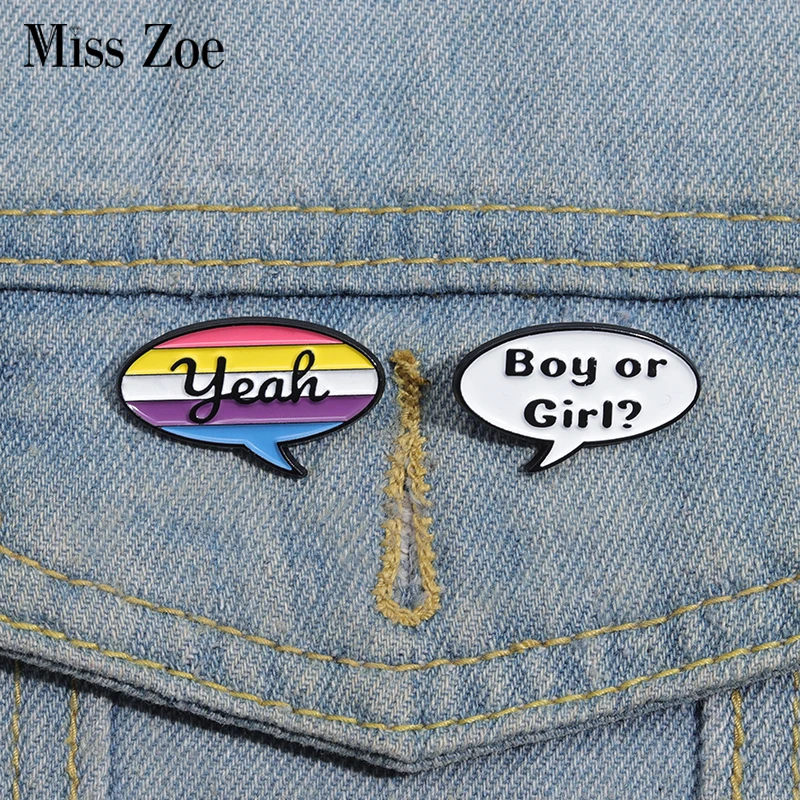 Boy or Girl Year Enamel Pins Custom Chat Dialog Box Brooches Lapel Badges Funny Jewelry Gift for Kids Friends