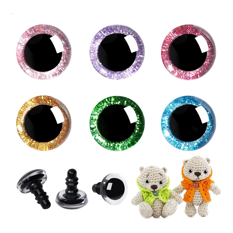 120 PCS 18Mm 3D Glitter Plastic Safety Eyes Round Craft Crochet Doll Eyes With Washers Stuffed Animal Eyes For DIY