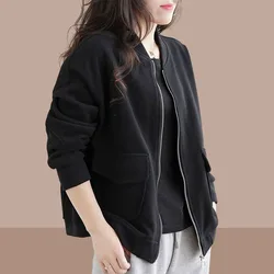 New Spring and Autumn Fashion Round Neck Zipper Cardigan Baseball Suit Loose Versatile Age Reducing Casual Short Women's Coat