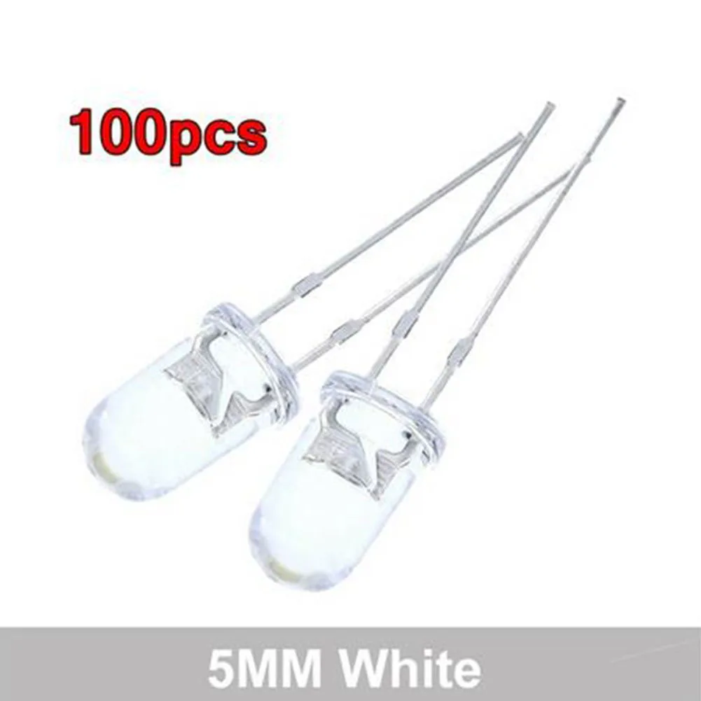 LED 5mm Super Bright LED Transparent Bulb Red/Blue/Green/White/Yellow 240°C 2 Stitches Long Lasting Home Lights