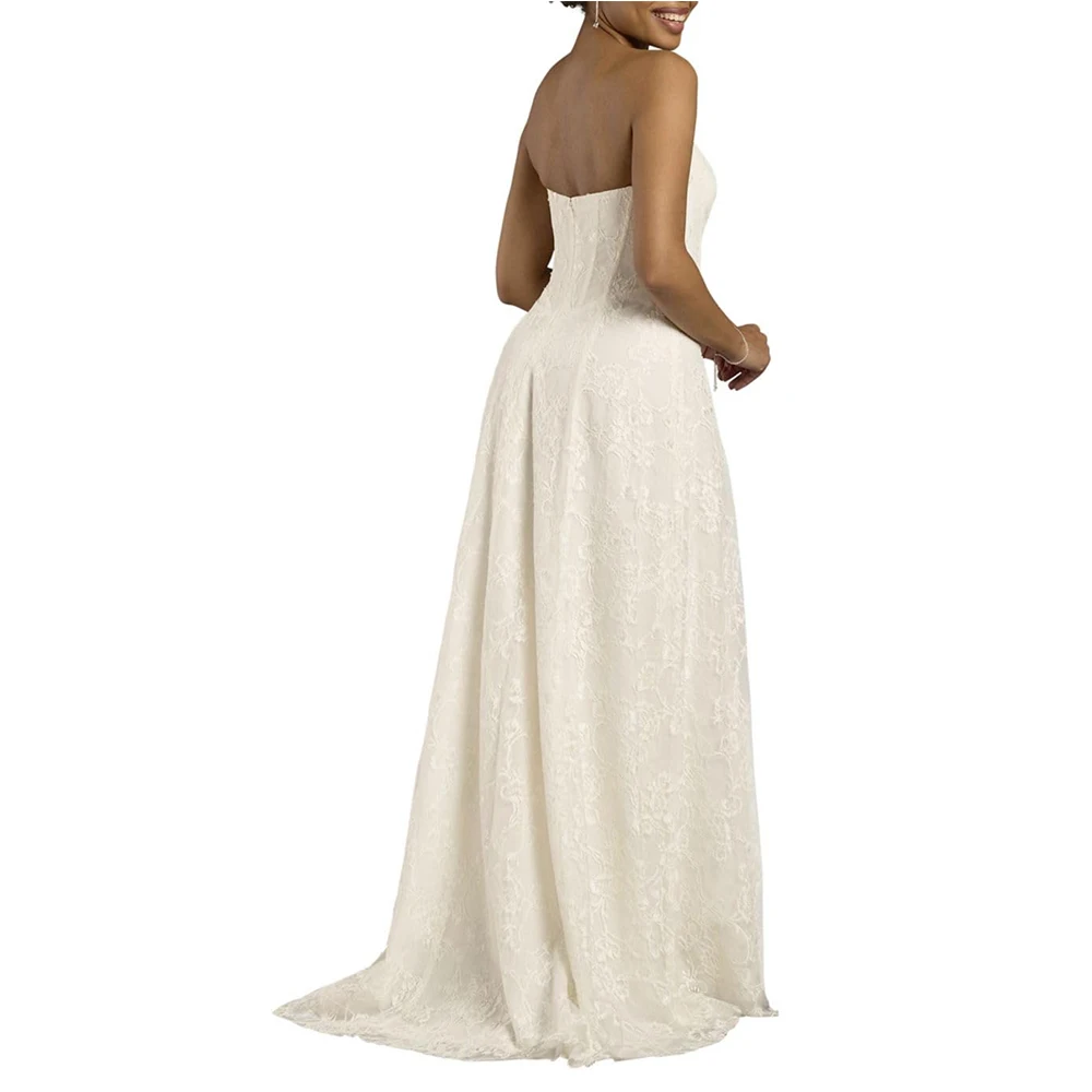 Customized French Wedding Dress For Woman Bride Vintage Strapless Lace Wedding Dress — Sexy Cutout Bodice Long Gown Bridal Gown