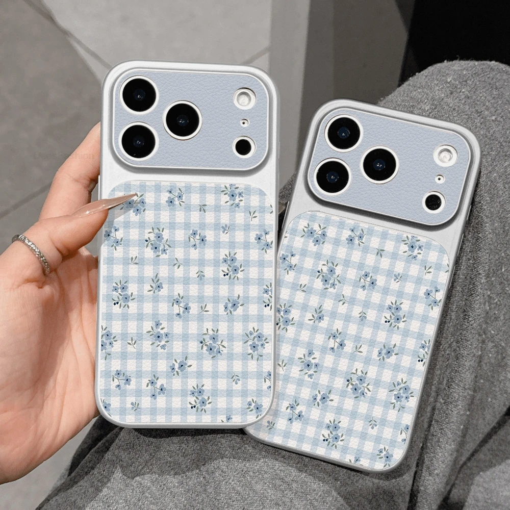 Elegant Blue Flowers Floral Phone Case For iPhone 18 17 16 15  Pro Max 13 14 12 11 Shockproof Leather Cover Fundas With Lanyard