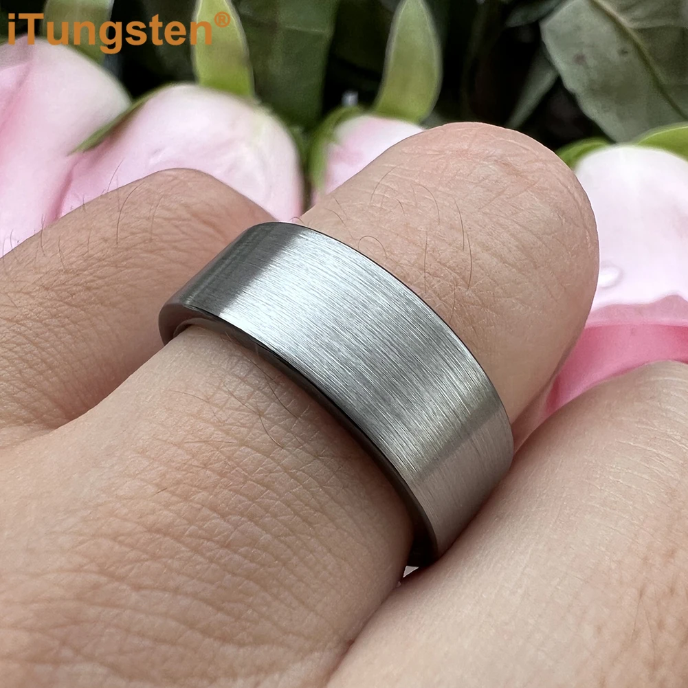 Dropshipping iTungsten 6/8/10/12MM Multiwidth Black Tungsten Ring Mens Womens Flat Wedding Band Brushed Finish Comfort Fit