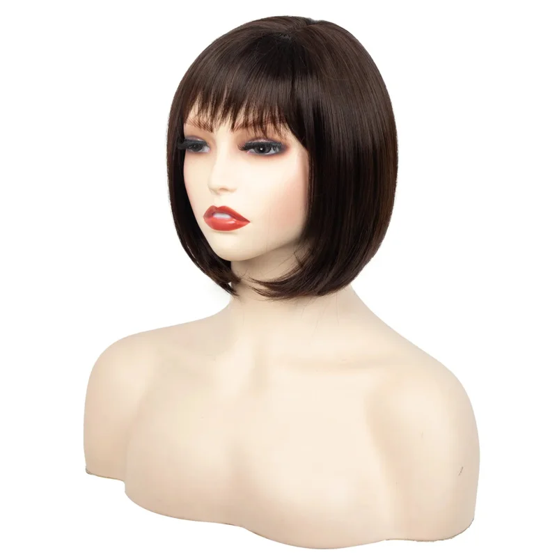 Peruca curta reta bob ombre bla para mulheres uso diário peruca de cabelo sintético natural com franja resistente ao calor