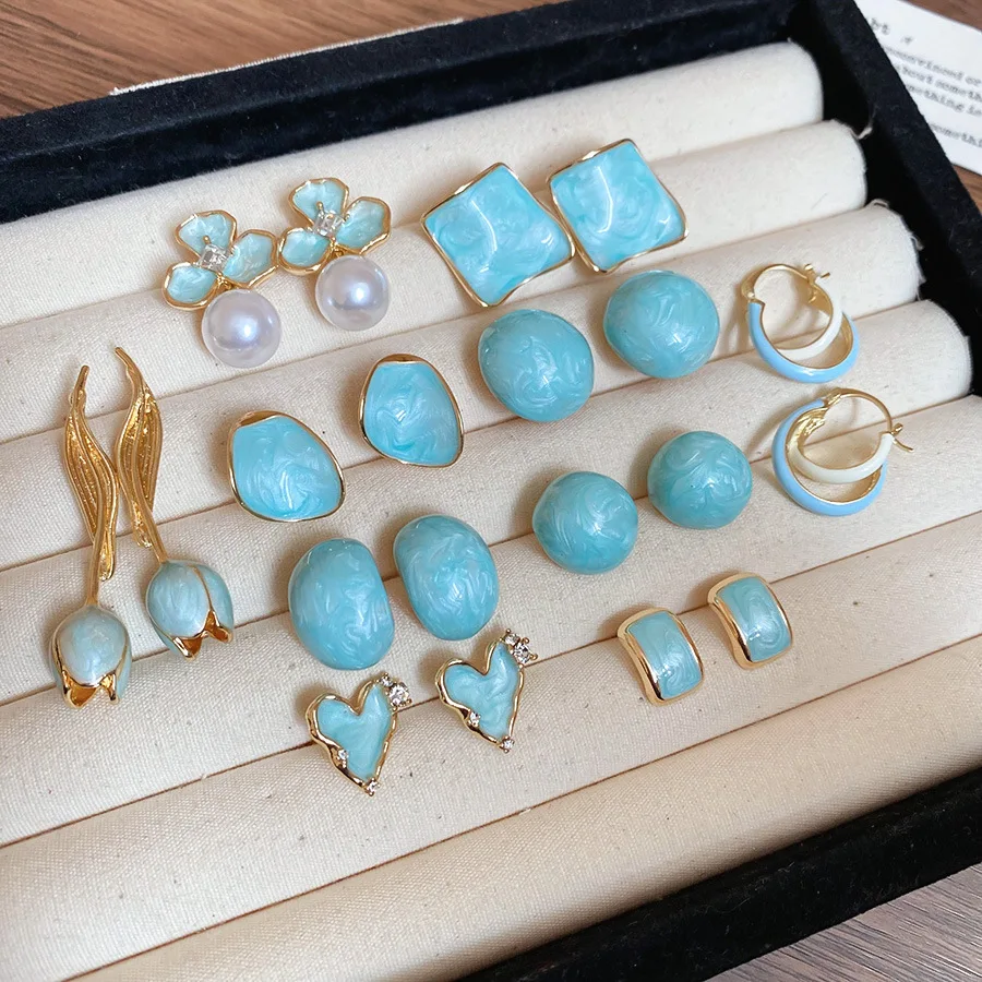 

Blue Resin Enamel Tulip Flower Silver Stud Earrings Romantic Stud Earrings Fresh and Delicate Ear Jewelry Women's Gift