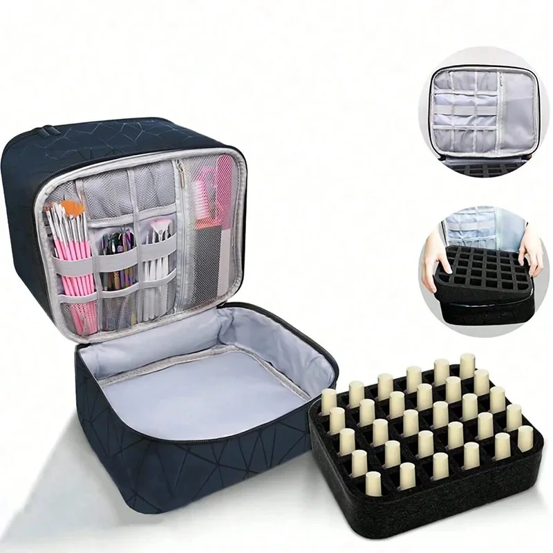 Double-Layer Portable Nail Polish Organizer Bag Holds 30 Bottles Travel Storage Case for Nail Art Supplies & Makeup