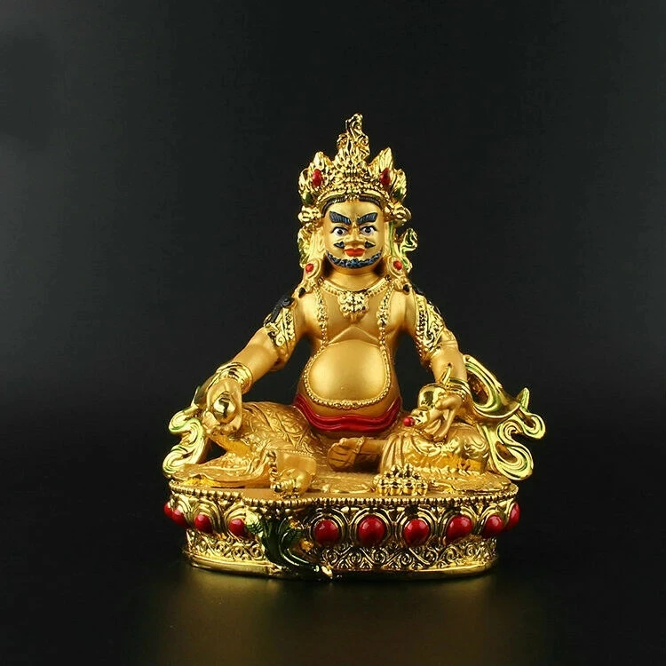 

Tibet Tibetan Buddhism Resin Gild Yellow Jambhala Wealth God Mouse Statue