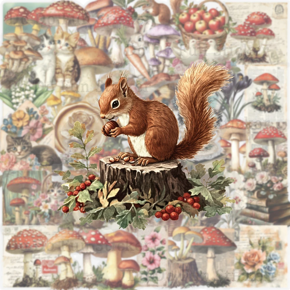 50 قطعة الإبداعية الرجعية ناضجة الموسم غابة صغيرة الفطر ملصق مقاوم للماء PET شفافة فراشة القط شخصية هدية Stic #2