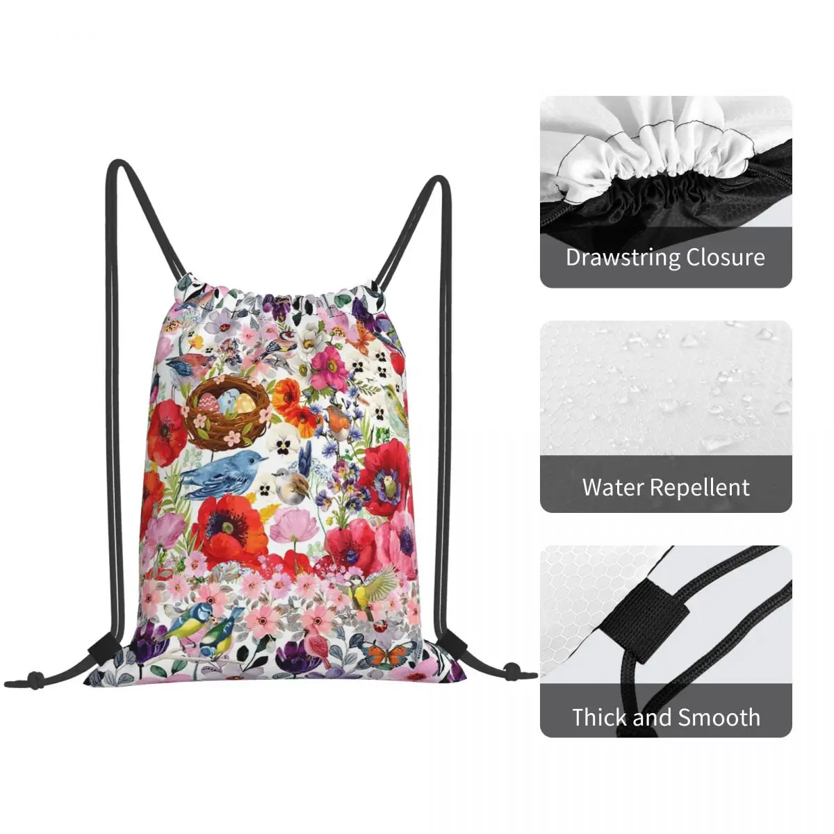 Watercolor Spring Garden And Easter Nest Backpacks Multi-function Drawstring Bags Storage Bag Book Bags for Travel Students