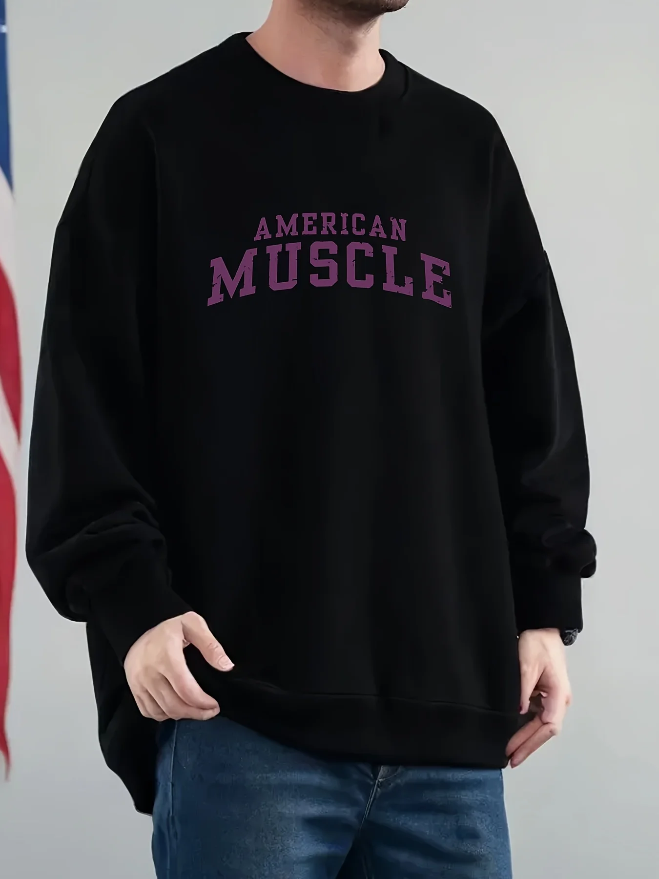 

Мужская толстовка с открытыми плечами и круглым вырезом больших размеров AMERICAN MUSCLE, толстая и свободная стильная осенне-зимняя одежда