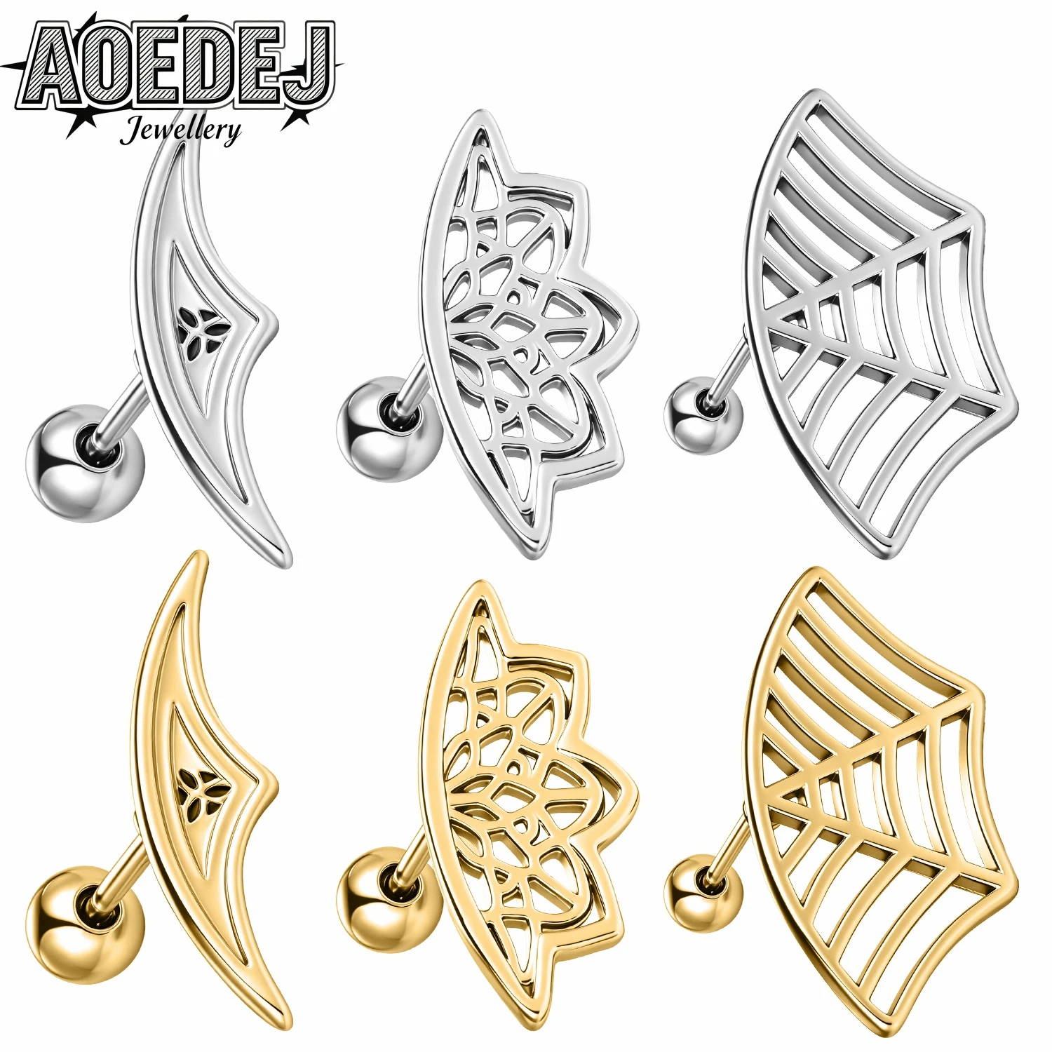 AOEDEJ 18G 1 PC-10PCS/LOT Trendy Ear Studs Women Men Halloween Stud Earrings Spider Web Ear Conch Cartilage Helix Piercings 8MM