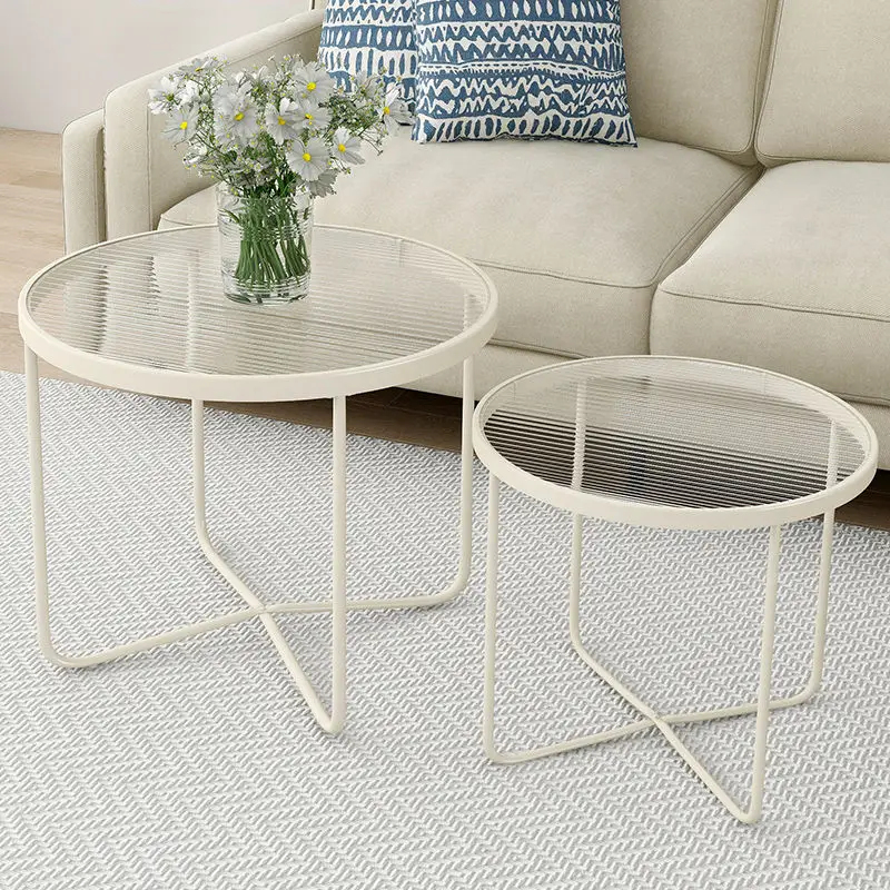 Small Cream Style Coffee Tables Living Room Courtyard Mesas Household Nordic Circular Tempered Glass Commercial Coffee Table