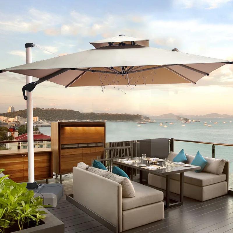 Factory Direct 3M Large Outdoor Modern Roman Polyester Sun Umbrella Waterproof Aluminum Pole Plastic Base Courtyard Furniture