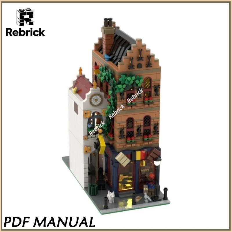 DIY European Town Street Blocks Belgian Chocolate Shop MOC Handmade Commercial Brick Puzzle Toy 2066PCS
