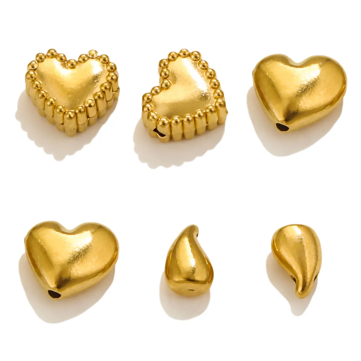 10 PCS Exquisite Solid Stainless Steel Heart Straight Hole Horizontal Hole Bead DIY Retro Gold Necklace Bracelet Spacing Bead