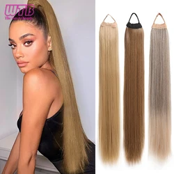 WTB Synthetic 28 Inch Long Ponytail Extensions With Elastic Band Versatile DIY Braided Ponytail For Women Girls Brown Golden