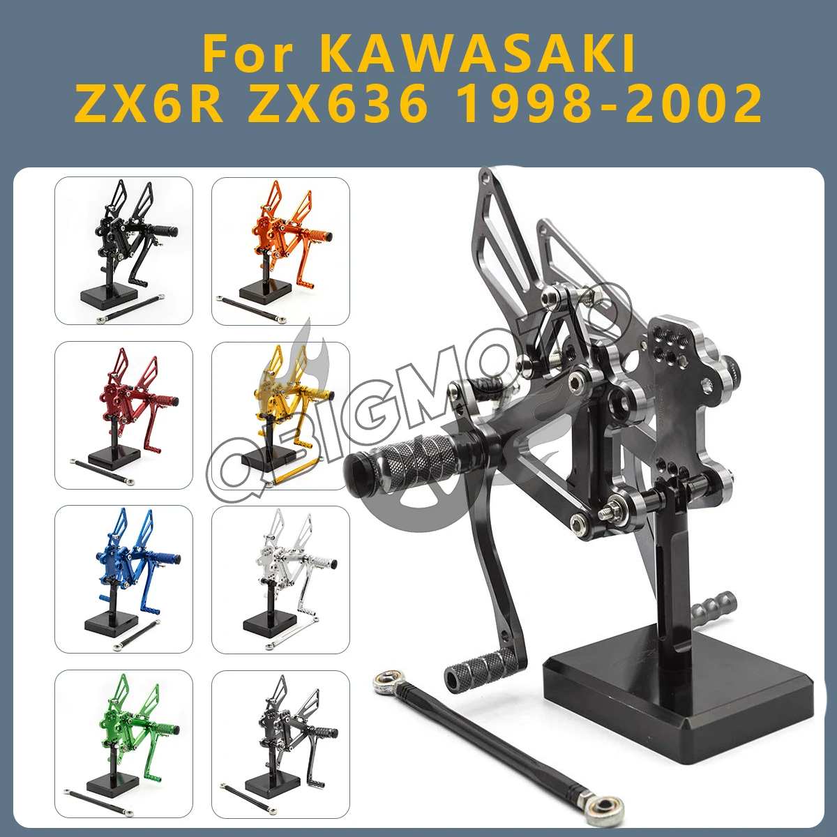 

Motorcycle Rearset Footpeg Rear Footrest Foot Pegs Pedal Rearsets CNC Adjustable For KAWASAKI ZX6R ZX636 2002-1998 ZX 6R 636