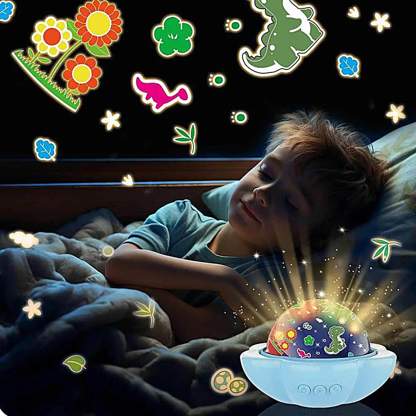 Kid Projector Night Light Children Dinosaur Nightlight Projector Early Learning Toy Interactive LED Projection Lamp for Home