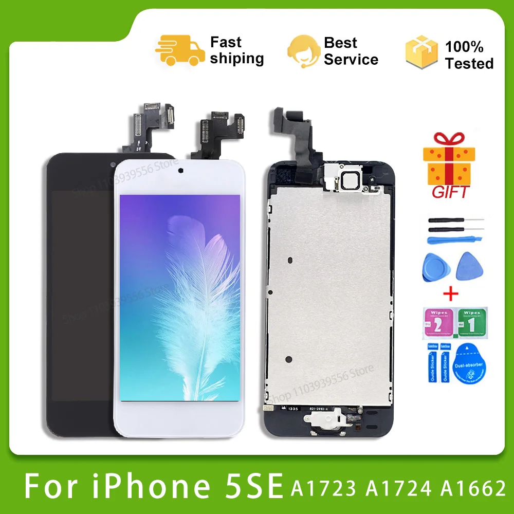 Протестированный ЖК-экран для iPhone SE полный комплект дисплей в сборе сенсорный дигитайзер 5SE A1723 A1724 A1662 с кнопкой возврата камеры